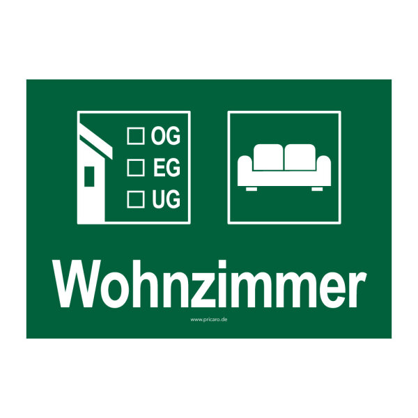 PRICARO Umzugsaufkleber "Wohnzimmer" dunkelgrün, A6, 15 Stück