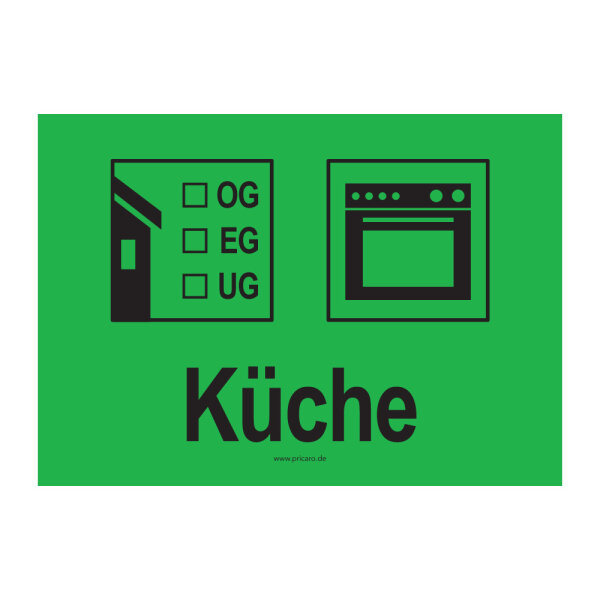 PRICARO Umzugsaufkleber "Küche" grün, A6, 15 Stück