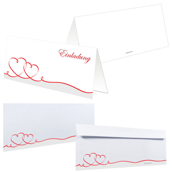 PRICARO Einladungskarten mit Briefumschlägen Geschwungene Herzen, Rot, 25 Stück