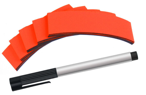 PRICARO Magnetband "Neonorange", 100 x 25 mm, 25 Stück inkl. Non-Permanent-Marker