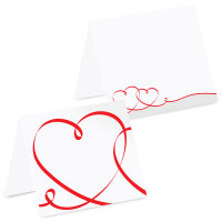 PRICARO Tischkarten "Geschwungene Herzen", Rot, quadratisch, 40 Stück