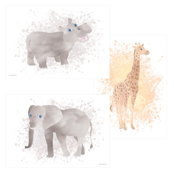 PRICARO Poster Afrika Tiere, A4, 3er Set