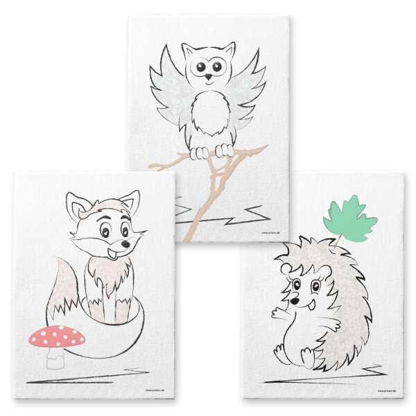 PRICARO Leinwand "Waldtiere", 20 x 30 cm, 3er Set