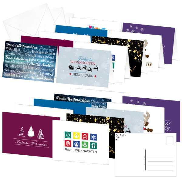 PRICARO Weihnachtskarten mit Briefumschlägen und Postkarten Motive 3, A6, 40 Stück