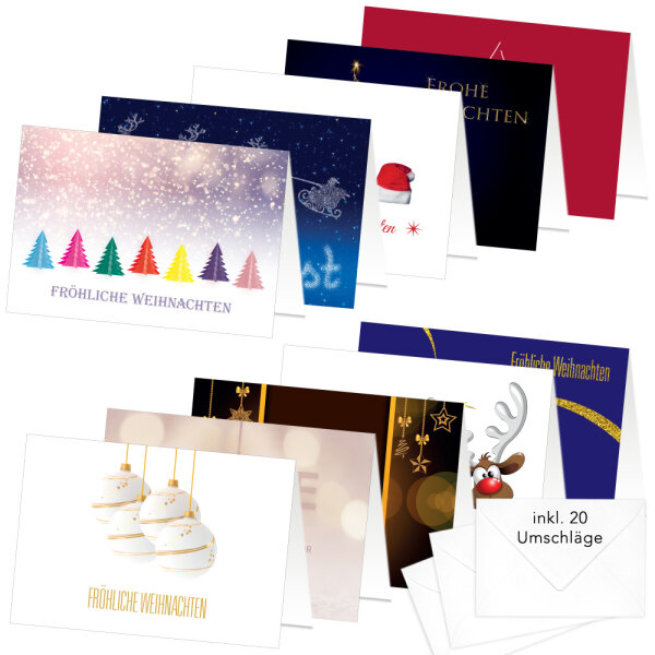 PRICARO Weihnachtskarten mit Briefumschlägen "Motive 2", A7, 20 Stück