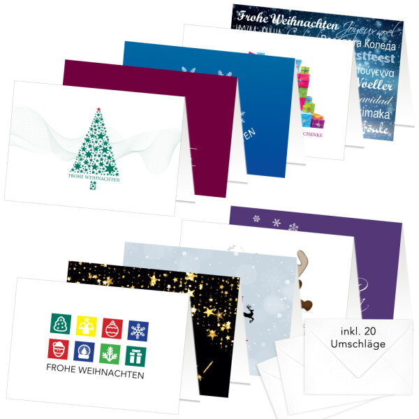 PRICARO Weihnachtskarten mit Briefumschlägen "Motive 3", A7, 20 Stück