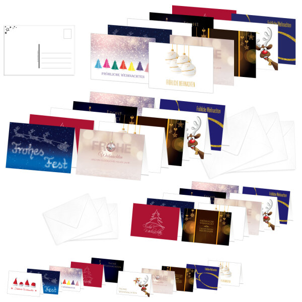 PRICARO Weihnachtskarten mit Briefumschlägen und Postkarten Motive 2, 50 Stück