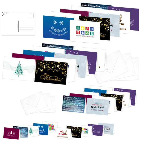 PRICARO Weihnachtskarten mit Briefumschlägen und Postkarten "Motive 3", 50 Stück