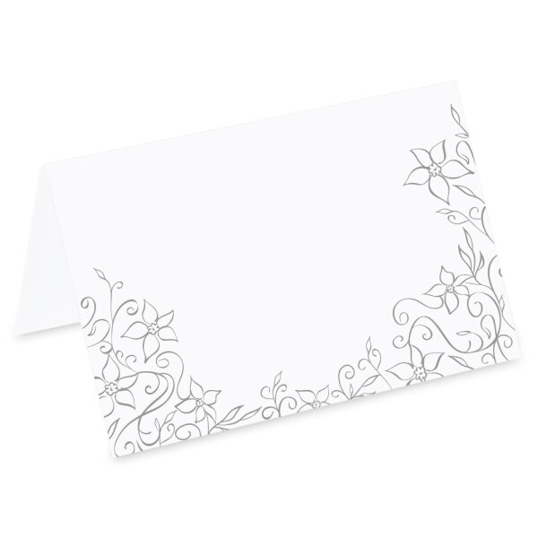 PRICARO Tischkarten "Blumendekor", Silber, 50 Stück
