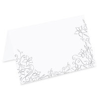 PRICARO Tischkarten Blumendekor, Silber, 50 Stück