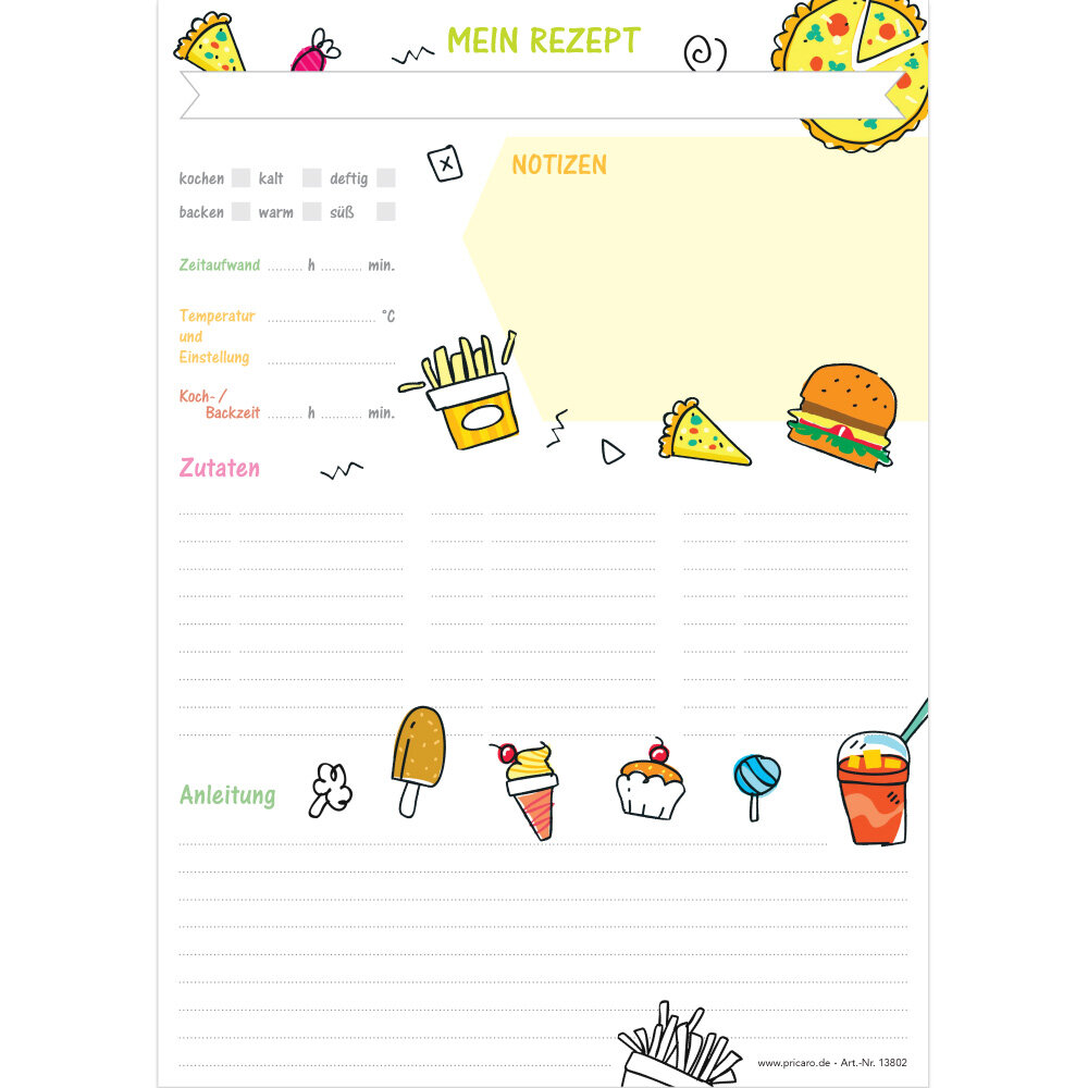 Dossier De Recettes PRICARO Avec Bloc De Recettes