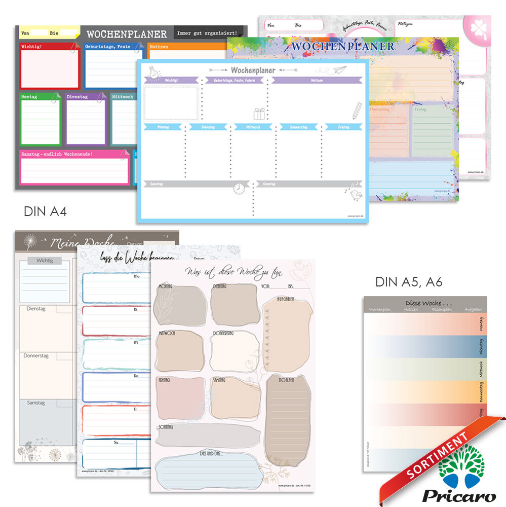 PRICARO Wochenplaner Pusteblume - 3 Blöcke A4 Für Perfekte Organisation
