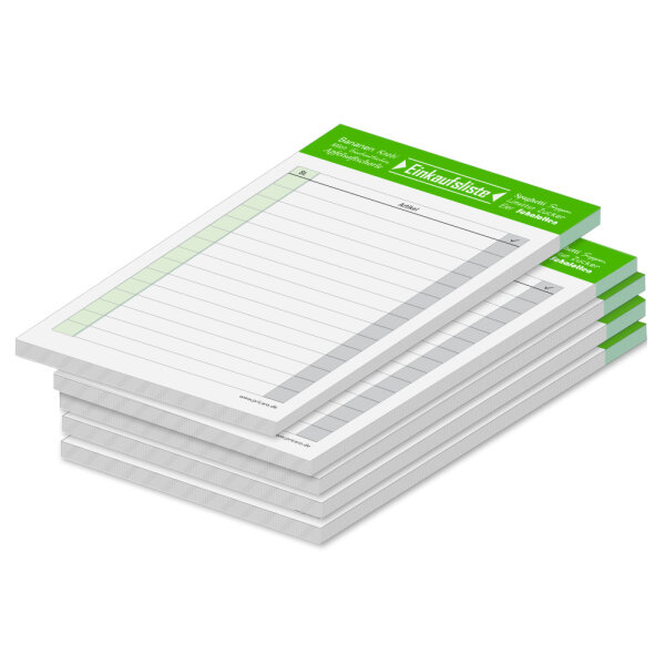 PRICARO Einkaufsliste "Typo", magnetisch, grün, A6, 25 Blatt, 5 Stück