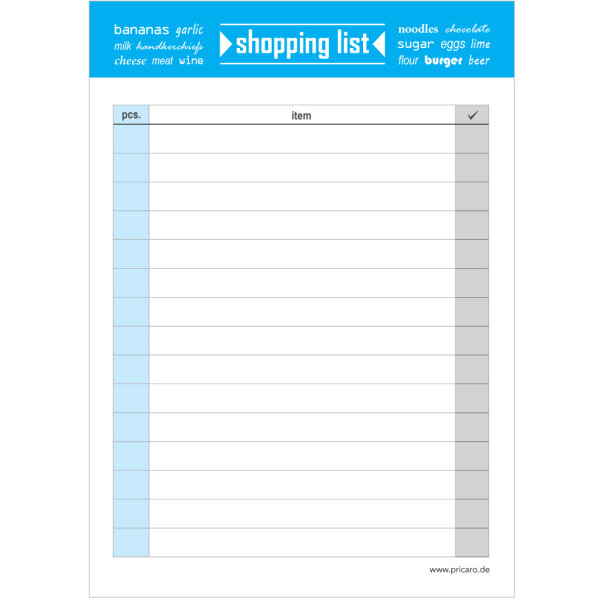 PRICARO Shopping List Typo, magnetic, blue, A6, 25 sheets, Set of 5