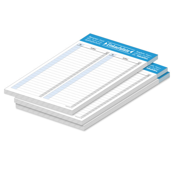 PRICARO Einkaufsliste "Typo", magnetisch, blau, A5, 50 Blatt, 3 Stück