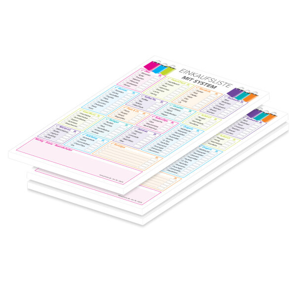 PRICARO Einkaufsliste "System", Taschen, magnetisch, bunt, A5, 50 Blatt, 3 Stück