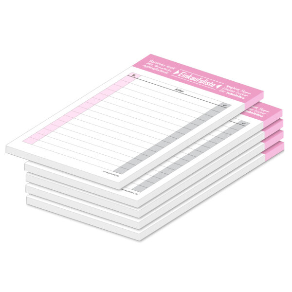 PRICARO Einkaufsliste "Typo", magnetisch, rosa, A6, 25 Blatt, 5 Stück