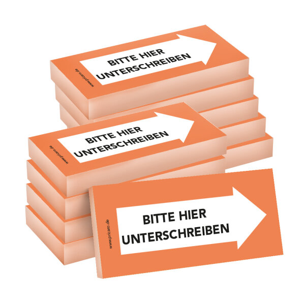 PRICARO Haftnotizen "Bitte hier unterschreiben", Rechts orange, 100 Blatt, 10 Stück