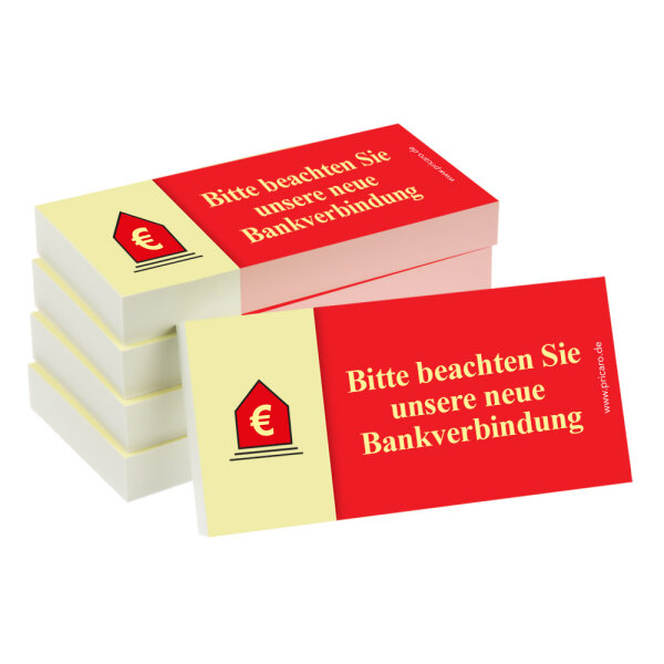 PRICARO Haftnotizen "Neue Bankverbindung", rot, 100 Blatt, 5 Stück