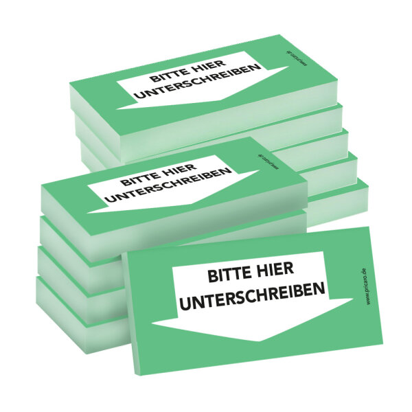 PRICARO Haftnotizen "Bitte hier unterschreiben", Unten, grün, 100 Blatt, 10 Stück