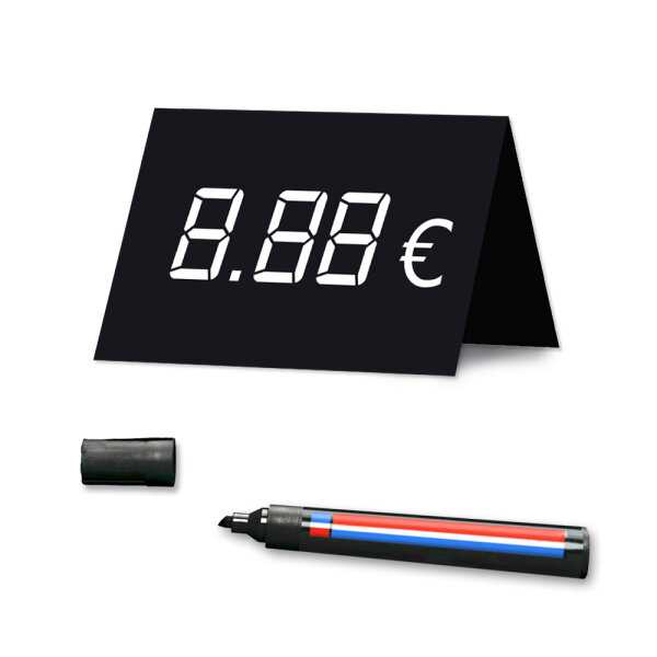 PRICARO Preisschild "Einstellig" schwarz, 50 Stück mit Marker