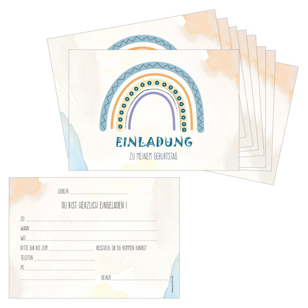 PRICARO Einladungskarten Kindergeburtstag, A6 "Regenbogen 2", 10 Stück