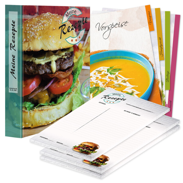 PRICARO Rezeptordner Komplett-Set "American Burger", A4, 8 teilig