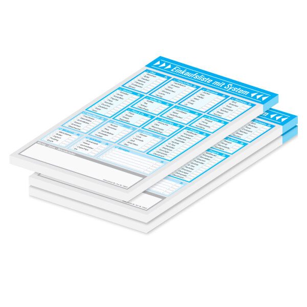 PRICARO Einkaufsliste "System", blau, magnetisch, A5, 50 Blatt, 3 Stück
