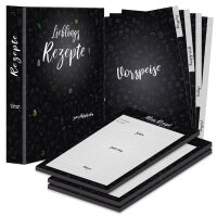 PRICARO Rezeptordner Komplett-Set "Doodles Black", A4, 8 teilig