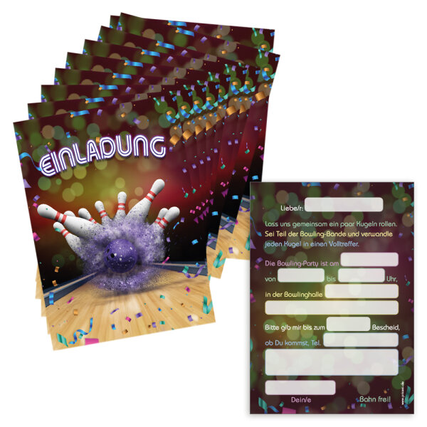 PRICARO Einladungskarten Kindergeburtstag, A6 "Bowling Spaß", 10 Stück