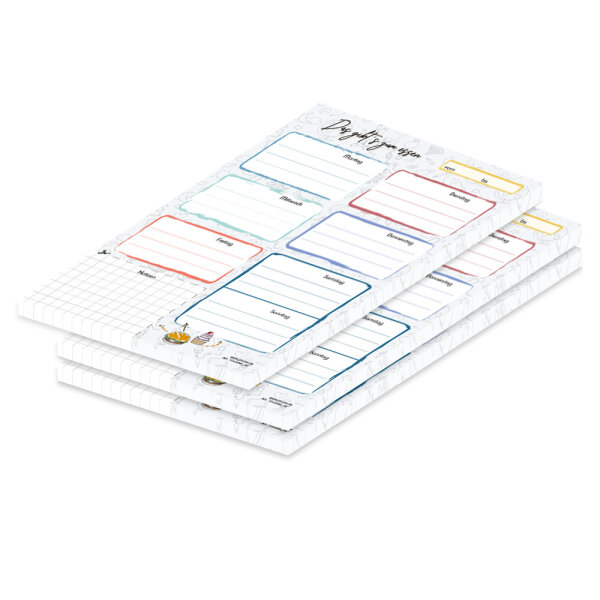 PRICARO Essensplaner "Doodles", magnetisch, A5, 50 Blatt, 3 Stück